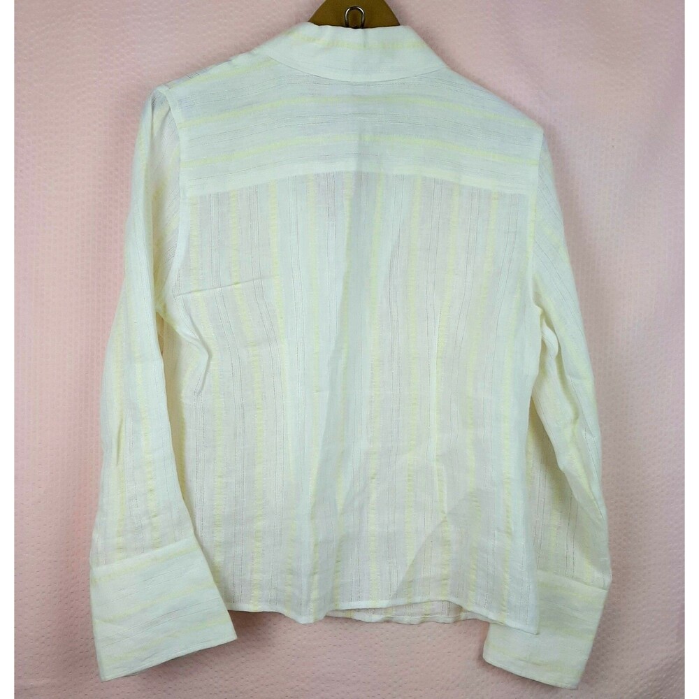 Mercer & Madison Women White and Yellow 100% Linen Button Shirt Long Sleeve Sz L - Picture 5 of 11